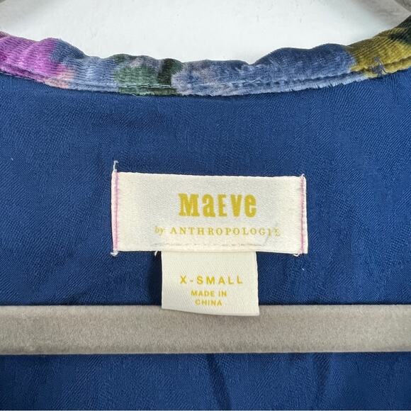 Anthropologie Maeve | Reverie Tiered Velvet Floral Tunic Bloomcore Boho Blue XS - Picture 9 of 13